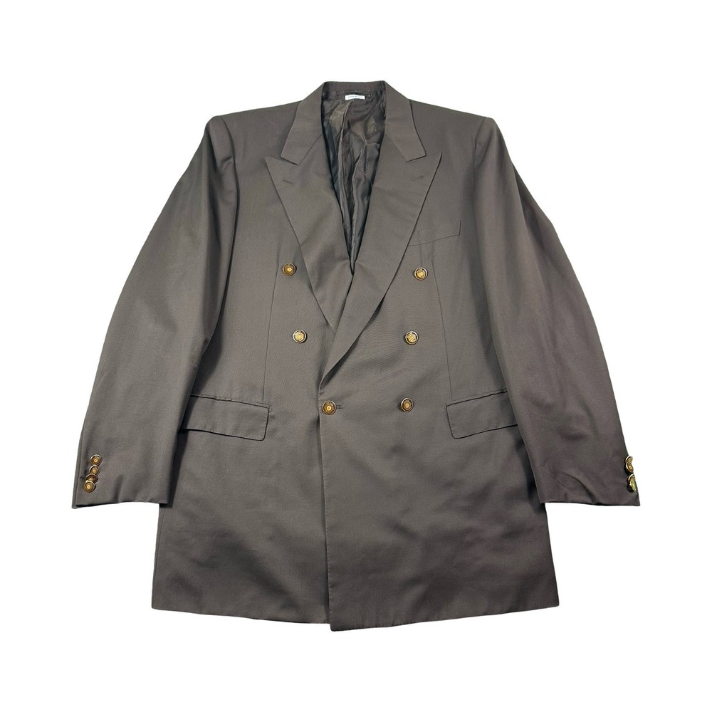 Brioni Tiberio Brown Double Breasted Pure Wool Metal Button Blazer Size 46R
